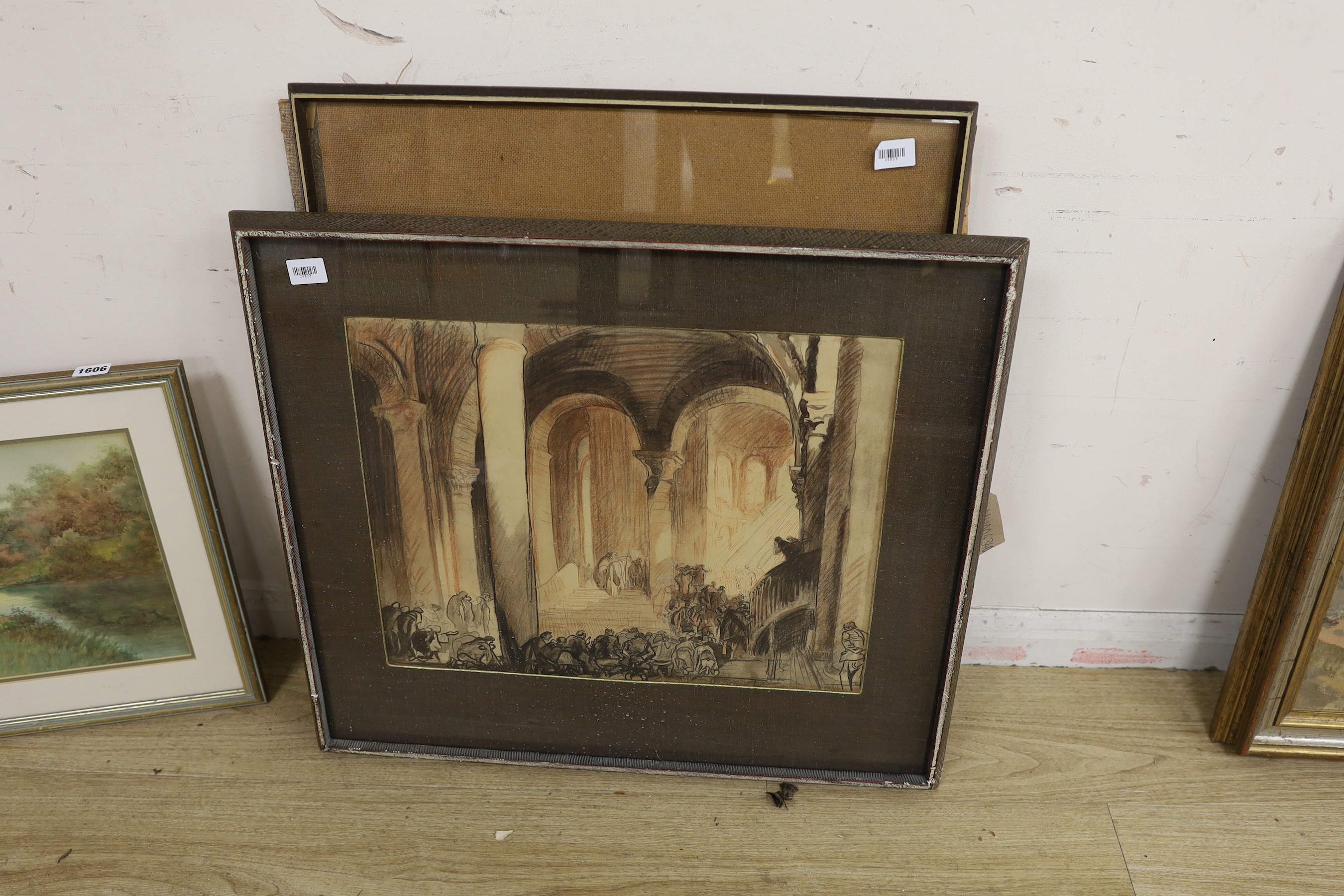 After Frank Brangwyn, three lithographs, Interiors and figure studies, largest 37 x 46cm